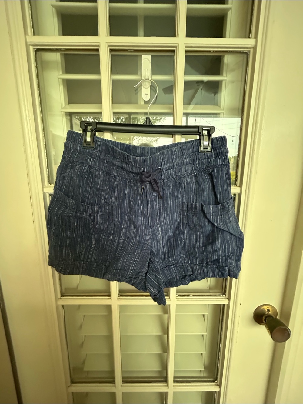 Athleta Navy Blue Striped Drawstring Athletic Shorts